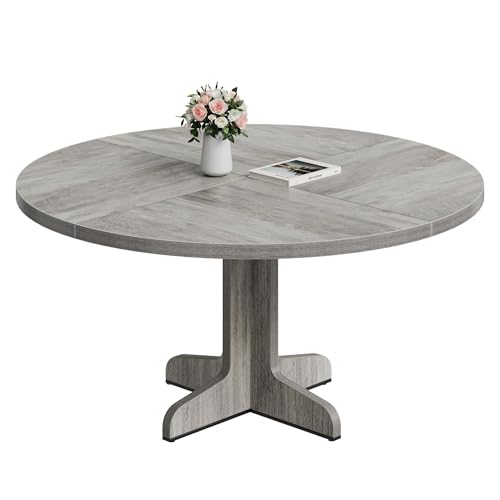 OPULENTHOME Table a Manger Ronde 120 cm, Table Ronde Bois Massif pour 4 à 6 Personnes avec Piètement Stable, Plateau de 4,5 cm d'épaisseur, Patins...