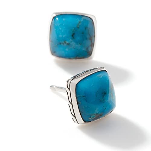 Classic Chain Silver Cluster Sugarloaf 8Mm Stud Earrings With 8X8Mm Turquoise #TOP1