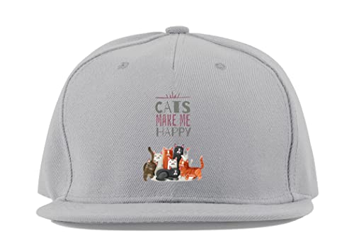 Casquette de baseball unisexe gris en coton imprimé Cats Make Me Happy style décontracté