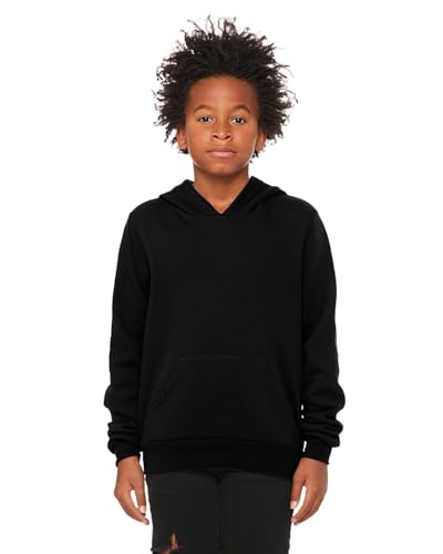 Bella + Canvas Youth Sponge Fleece Pullover Hooded Sweatshirt L BLACK