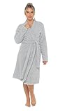 Lora Dora Womens Luxury Teddy Bear Fleece Long Cardigan Robe + Belt Ladies Dressing Gown Grey XL/UK 20-22