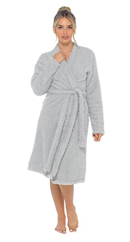 Image of Lora Dora Womens Luxury Teddy Bear Fleece Long Cardigan Robe + Belt Ladies Dressing Gown Grey M/UK 12-14