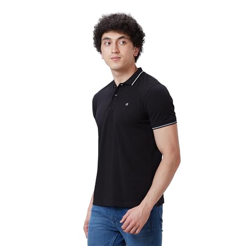 Image of Raymond Contemporary Fit Pure Cotton Solid Pattern Polo Neck Casual T-Shirt