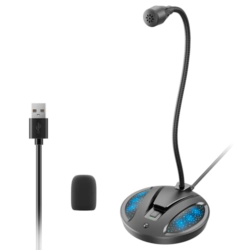 CMOCIIY Plug & Play USB Computer Microphone, Flexible Gooseneck Desk Microphone for Podcasting, Streaming, Conference, Noise Canceling Microphone with Mute Button LED for PC/Mac
