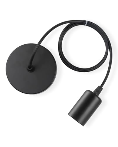 Vecys E27 Nero Lampada a Sospensione in Metallo, Portalampada a Sospensione con Cavo da 100 cm e Anello Vite, Porta Lampada da Soffitto per Bar, Caffetteria,Casa, Hotel(1 Pezzi)