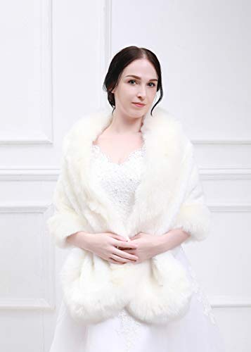 Bridal Faux Fur Wrap Wedding Fur Stole with Brooch Evening Party Warm Shrug Cape3