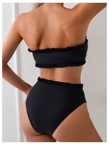 SOLY HUX Women's Bandeau Bikini Set Tie Knot Front Frill Strapless High Waisted Bathing Suit Two Piece Swimsuit2