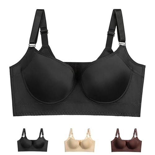 Promptanda - Brasier push-up para mujer, espalda moldeada, brasier push-up para mujer, soporte sin costuras, cobertura completa, Negro, 62