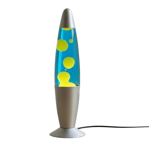 Image of KARP 13 Inch (Rocket Shap) Lava Lamp | Blue Water & Yellow Lava Motion | Metal & Glasss | 220-240V 50Hz | SES R39 E14 20W Bulb Included | Plug-in with ON /Off Switch | Ideal Decor & Gift