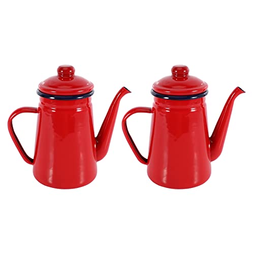 Spourita 2X 1.1L Esmalte Cafetera Mano Tetera Hervidor de Agua Cocina de Inducción Estufa de Gas Rojo Universal