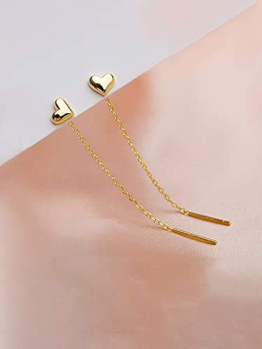 Plated Heart Shaped Long Chain Threader Earrings