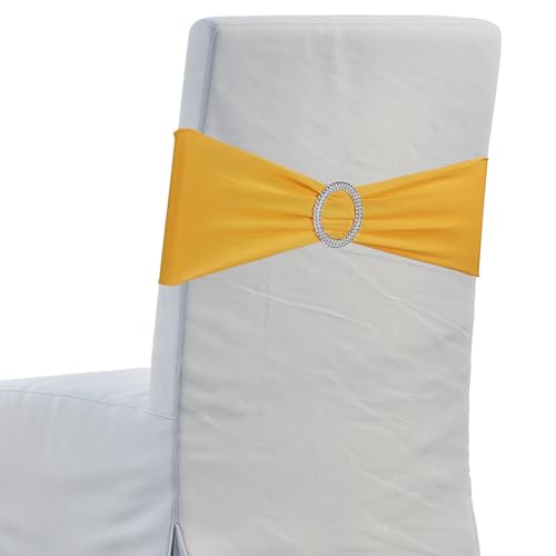 sourcing map 10 lazos para silla, 350 x 130 mm, banda elástica de poliéster con hebilla deslizante para banquetes, fiestas, bodas, eventos (dorado)