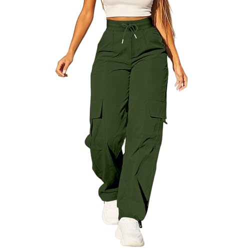 riou Pantalones Chándal Mujer Cargo Largo Hip Hop Moda Retro Pantalones de Pierna Ancha Elástico Suelto Multibolsillos Pantalón Largo Casuales Comodos Pantalón Deportivos Talla Grande R0