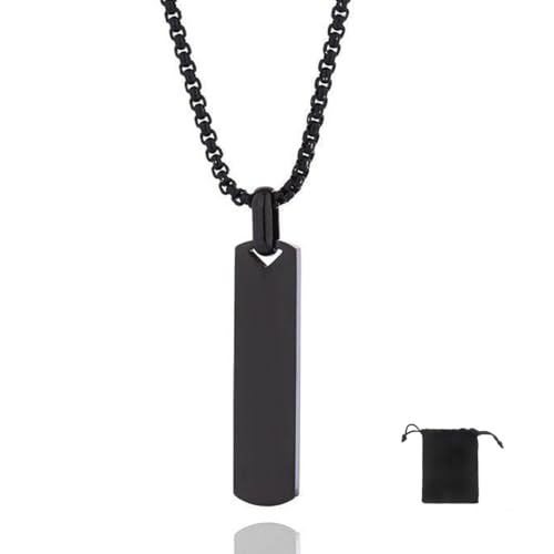 COYUN Collier pour homme en acier inoxydable avec pendentif barre noire - Cadeau pour petit ami