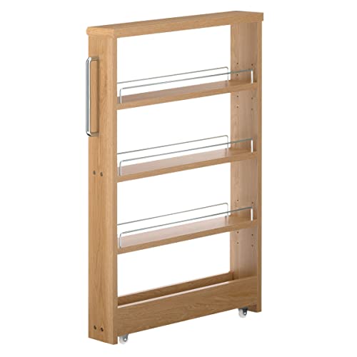 ぼん家具 [完成品] すき間収納 日本製 キャスター付き 幅10cm ワゴン ストッカー スリムラック 調味料ラック ロータイプ オーク