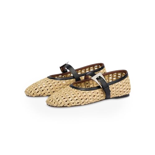 Woven Flats for Women Elegant Round Head Ballet Design with Mary Jane Style Pull-On Formal Shoes3
