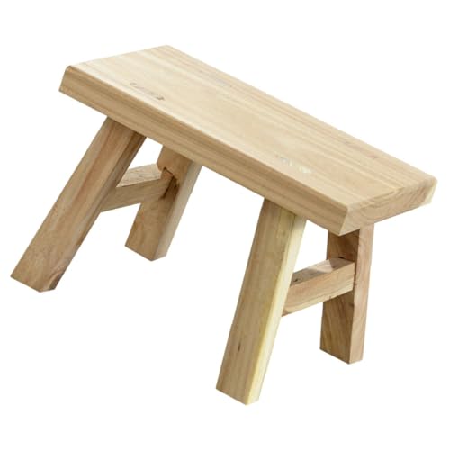 BIUDECO Taburete Madera Maciza, Pequeño, 19 Cm de Alto, Diseño Rectangular Acabado en Barniz Transparente, Adecuado para Baño y Uso Doméstico