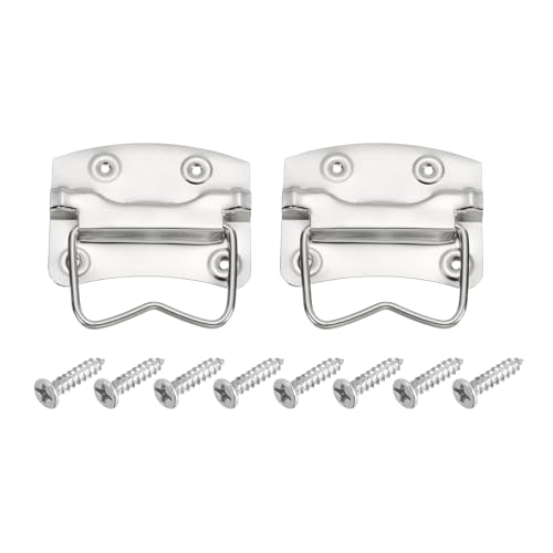 QUARKZMAN 2Pcs Asas De Cofre, 76 x 57mm Anilla Lateral Para Levantar, Asas De Caja De Madera Con Pintura En Aerosol Y Tornillos Para Cajón De Herramientas Caseras, Plateado