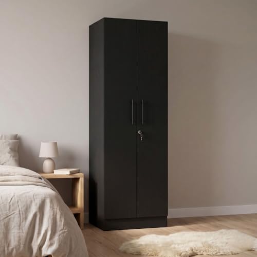 Image of FFO 2 Door Wardrobe | Multi-Purpose Wardrobe Organizer with Shelves | Engineered Wood Cupboard for Living Room, Bedroom & Office | Modern Sideboard Storage Unit Black DIY.