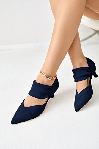 Image of Coutgo Womens Low Kitten Heel Dress Shoes Pointed Toe Slip on Ankle Strap Cutout Elegant Party Wedding Pumps