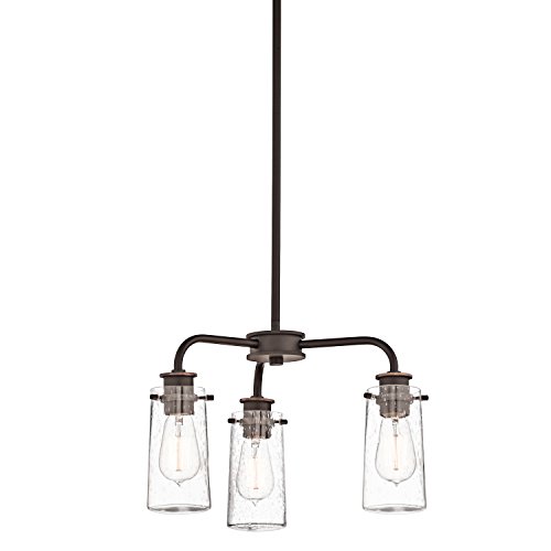 Best Quality 🔥 KICHLER Braelyn 11.25" 3 Light Mini Convertible Chandelier or Semi Flush with Clear Seeded Glass Olde Bronze