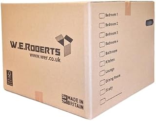 W.E. Roberts 5 Strong Extra Large Cardboard moving Boxes. Packing boxes for moving house with Printed Room List and Carry Handles 52cm x 52cm x 40cm cardboard Boxes