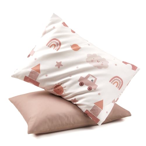 Image of TILLYOU Toddler Pillowcases 13 x 18 Travel Pillow Case 2 Pack, Kids Pillowcases Machine Washable with Envelope Closure, Block car