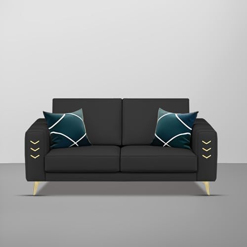 Image of Casaliving Falco 2 Seater Sofa Set for Living Room (Black Fabric) Premium Fabric Sofa