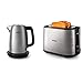 Philips Domestic Appliances HD9359/90 Wasserkocher, Edelstahl, 1.7 L & HD2650/90 Toaster Edelstahl (950W, 8 Bräunungsstufen, Brötchenaufsatz, Auftau- und Aufwärmfunktion, Stopp-Taste, Liftfunktion)