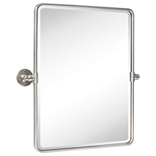 Image of TEHOME 20 x 24 inch Farmhouse Nickel Metal Framed Pivot Rectangle Bathroom Mirror Rounded Rectangluar Tilting Beveled Vanity Mirrors for Wall