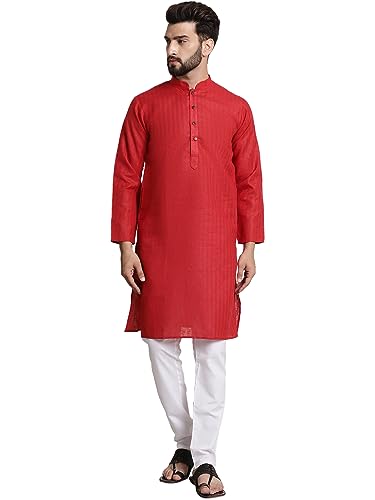 Image of SOJANYA (Since 1958 Men's Cotton Blend Checked Kurta and Churidar Pyjama Set
