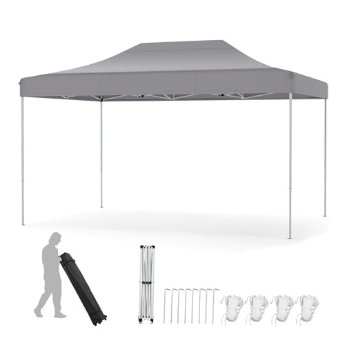 Outdoor Hochzeit mit Pop-Up Zelten COSTWAY 3x4,5 m Faltpavillon, Pop Up Pavillon Höhenverstellbar mit Rollentasche, 4 Seilen, 8 Heringen, Wasserdicht Gartenpavillon Gartenzelt Partyzelt für Party Hochzeit (Grau)