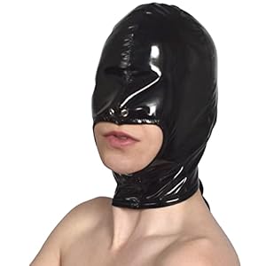 stretchy dik vinyl masker ondoorzichtig, wetlook muts mond vrij