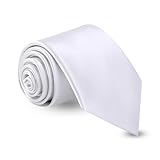 FATASH Corbata clásica de satén sólido para hombre, color liso, formal, delgada, de lino, perfecta para cualquier ocasión, negocios, boda, fiesta, trabajo, estilo regular, blanco, Taille unique
