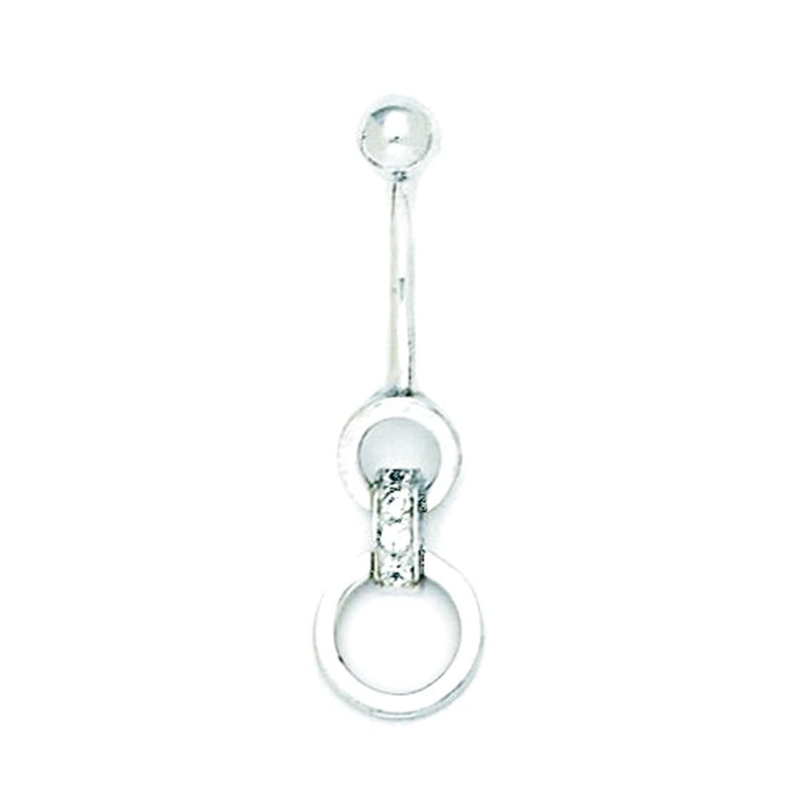 Bauchnabelring aus 14 Karat Weißgold, Zirkonia, künstlicher Diamant, 14 Gauge, 2 Kreise, Maße: 33 x 9 mm, Schmuckgeschenk für Frauen, Metall, Zirkonia