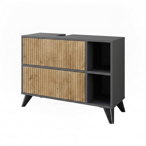 Vicco Meuble sous Vasque Leano, Anthracite/Chêne de Montagne, 80x62cm avec 2 tiroirs, Convient...