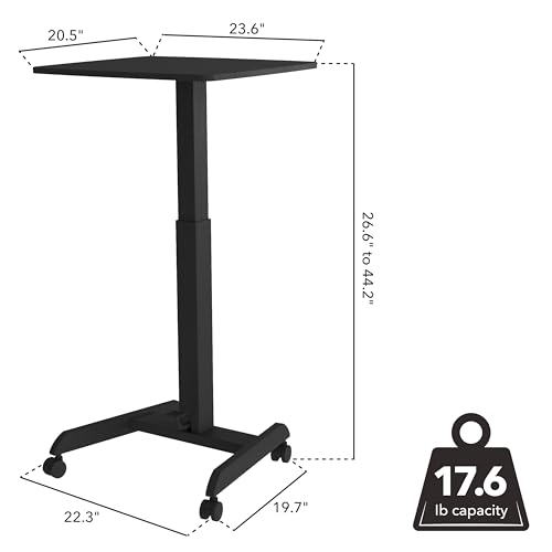 Image of Mount-It! Rolling Laptop Desk Adjustable Height (29.6 inch-44.2 inch), Mobile Workstation Cart with 23.6 inch x 20.5 inch Desktop, Small Sit-Stand Desk for Home, Office, or Classroom in Black