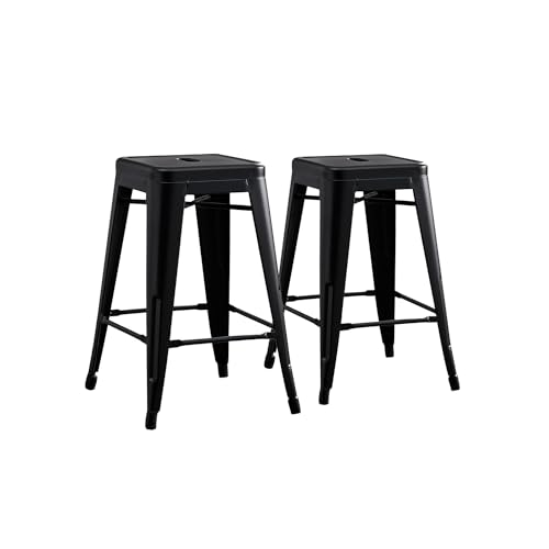 AC Pacific 24” Metal Backless Barstool Set of 2 – Country Rustic Style, Lightweight & Sturdy Build, Easy Assembly – Matte Black Finish