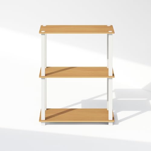 Image of Furinno Turn-S-Tube Book Shelf, 3-Tier Bookshelf, Multipurpose Bookcase with Square Tube, 11.6 x 23.6 x 29.6, for Living Room, Bedroom, Home Office, Beech /White