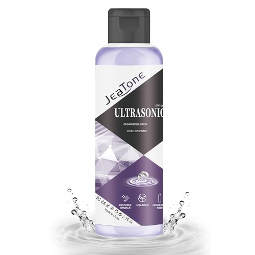Image of JeaTone Ultrasonic Jewelry Cleaner Solution 8.5oz for All Sonic Machines | Remove Odors Discoloration & Stains, Peach Eco Gentle Formula, High Yield Dilution, Safe On Diamonds, Gold, Silver, Purple