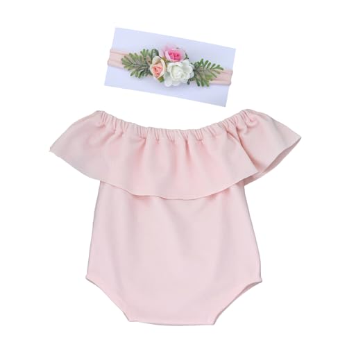 Surakey Newborn Photography Outfits Girl Dress Infant Cute Rompers Summer Newborn with Flower Headband Photography Props (Peach)