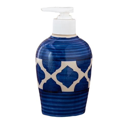 Image of Ceramic Liquid Soap Dispenser, 300 ml, Blue | Refillable Pump Bottle for Hand Wash, Lotion, Shampoo & Kitchen Use, 1 Pieces