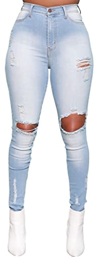 SperLucky High Rise Ripped Jeans for Women High Waisted Ripped Hole Distressed Raw Hem Jean Denim Pants2