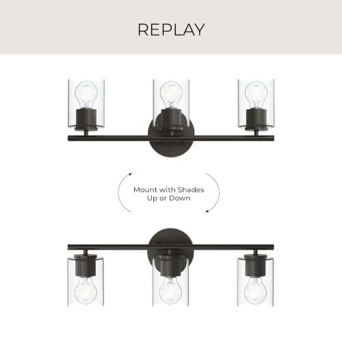 Image of Progress Lighting Replay 22 Inch 3-Light Vanity Light, Transitional, Antique Bronze with Clear Glass Shades, (7.875 inch H x 22 inch W x 6 inch D), P300583-020
