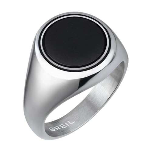 Breil, Anillo de la Colección Code, Anillo de Acero con Acabado Brillante y Ónix Negro, Anillo con Diseño Simple y Minimalista Breil, Anillo de la Colección Code, Anillo de Acero con Acabado Brillante y Ónix Negro, Anillo con Diseño Simple y Minimalista