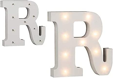 EONYUANGUO LED Alphabet Lights, Decorative Letters Lights Wooden Alphabet with Battery Operated LED Lights for Home, Living Room, Birthday Wedding Party Decor (R)