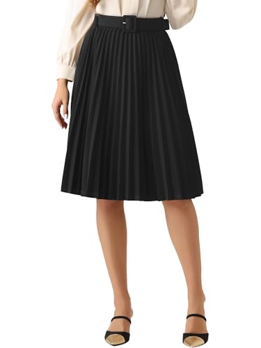 Allegra K Women's Pleated Skirt Elastic High Waist Belt Casual A-Line Midi Skirts