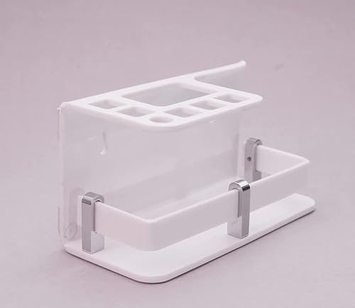Image of self Adhesive Wall Mounted Acrylic Toothpaste Holder,Toothbrush Stand,Toothpaste Tubler for Bathroom Organizer Rack for Home(Black Acrylic) (Half White)