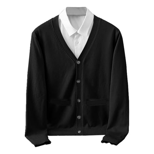Cardigan Sweaters for Men Long Sleeve Casual V Neck Lightweight Button Down Knitted Sweater with Pockets Fall Clothes