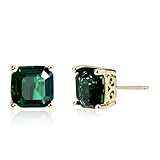Desnuage Gold Princess Cut Emerald Stud Earrings for Women - Hypoallergenic Vintage Gemstone Earrings